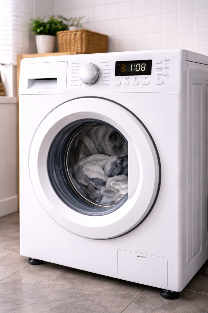 Lave-linge arrêté en cours de cycle avec programme interrompu