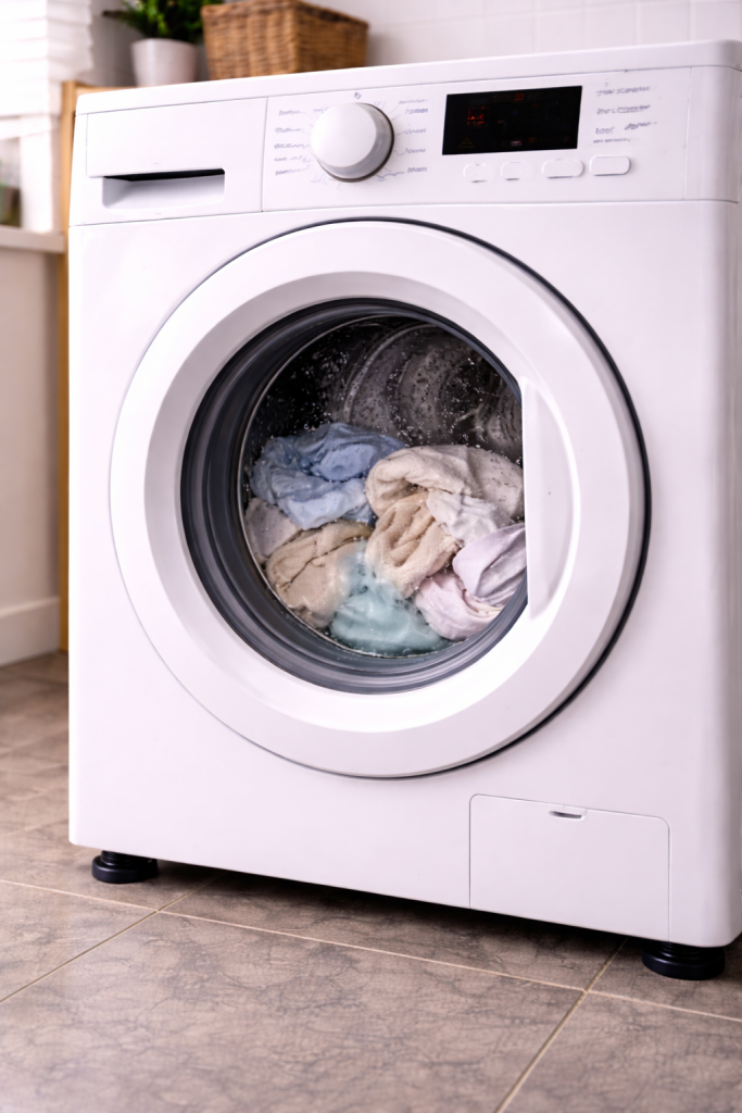 Lave-linge en fonctionnement avec eau froide pendant un cycle de lavage