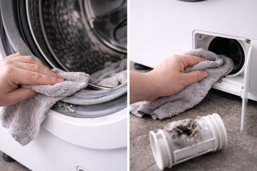 Nettoyage du joint de porte et du filtre de vidange d’un lave-linge