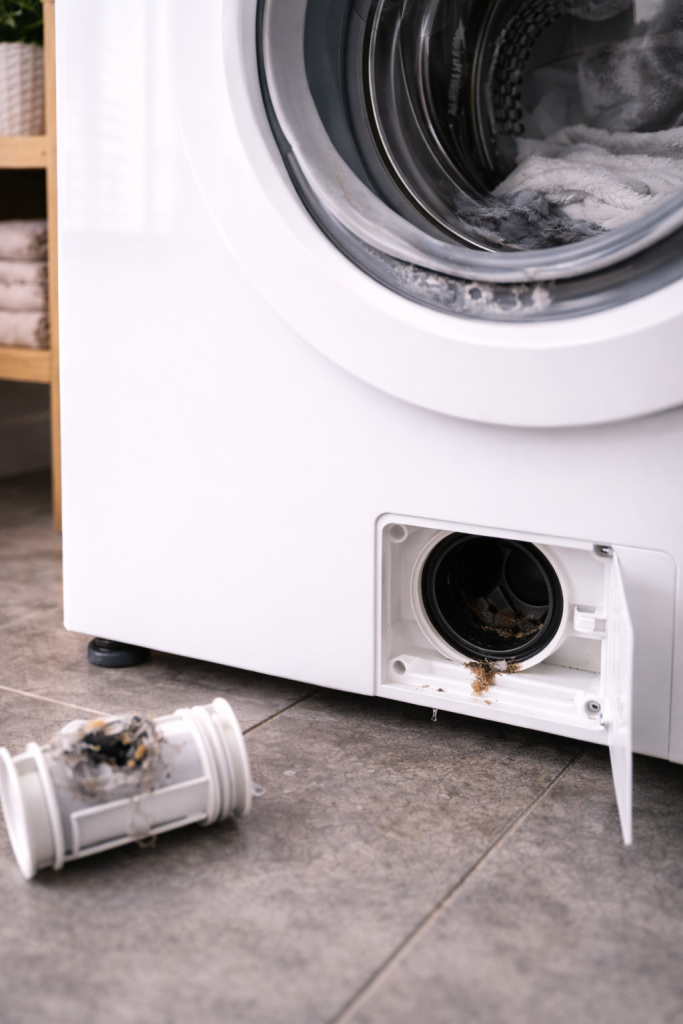 Vérification du filtre de vidange et du joint de porte d’un lave-linge